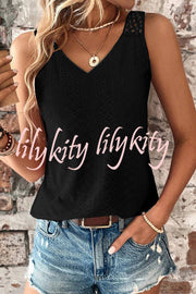 Solid Color Casual V-neck Hollow Back Vest Top