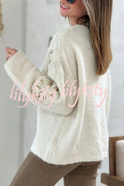 Fashionable Sequined Floral Loose Long-sleeved Knit Sweater