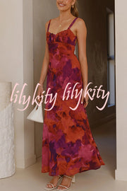 Fashion Tie-dye Backless Suspender Holiday Maxi Dress