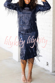 Insight Blueberry Sequin Fringe Long Sleeve Blouse