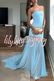 Blue Sky Off Shoulder Contrast Sheer Mesh Fabric Stretch Maxi Dress