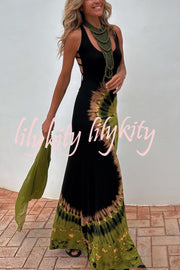 Summer Adventures Tie-dye Print Back Lace-up Stretch Maxi Dress