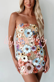 Sexy Embroidered Floral Appliqu¨¦ Off Shoulder Mini Dress