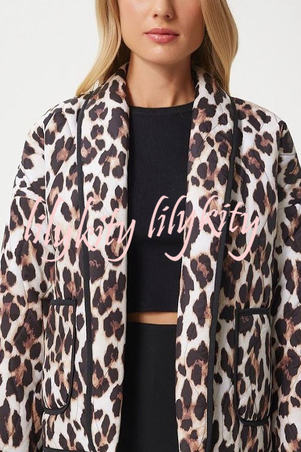 Leopard Print Loose Lapel Pocket Jacket