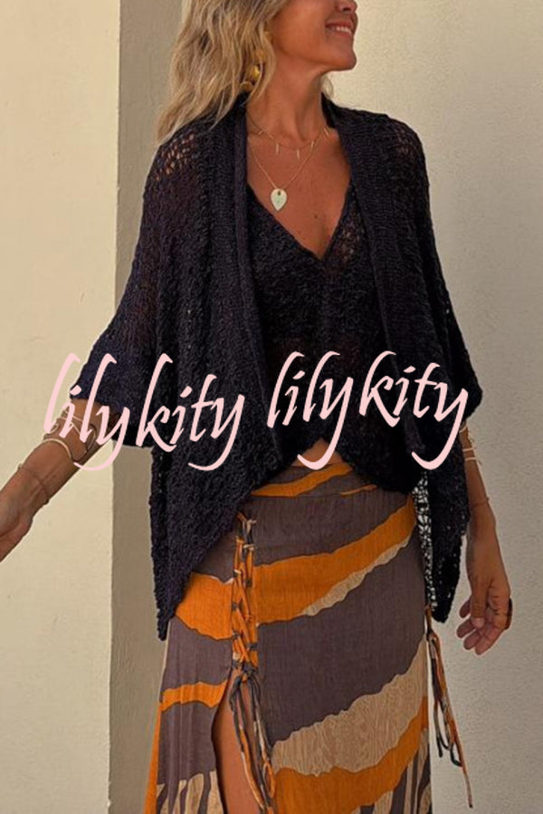 Fashionable Vacation Knit Hollow Bat Sleeve Loose Cardigan