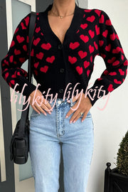 Cute Heart V-neck Long Sleeve Casual Knitted Cardigan