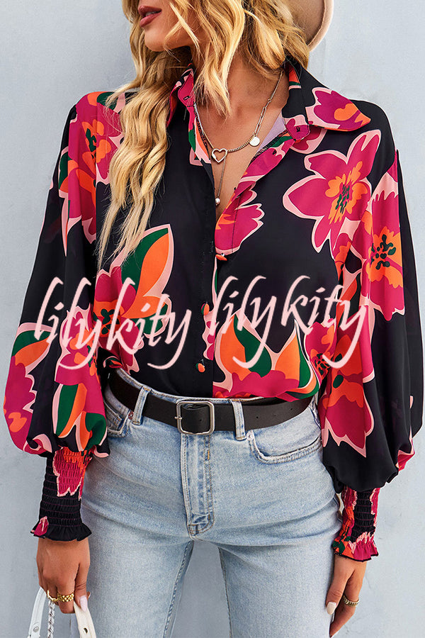 Contrast Unique Print Button Down Long Sleeved Shirt