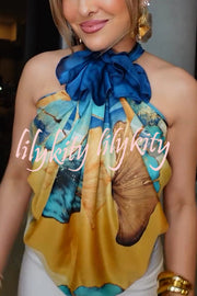 Ginkgo Leaf Printed Mid-Length Multifunctional Silk Scarf