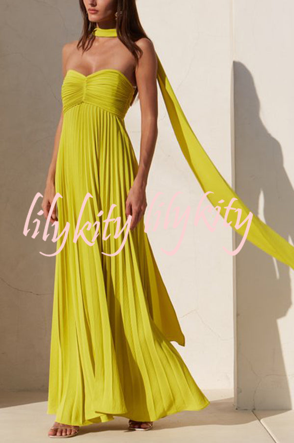 Exquisite Princess Pleated Off Shoulder with Scarf Party Maxi Dress