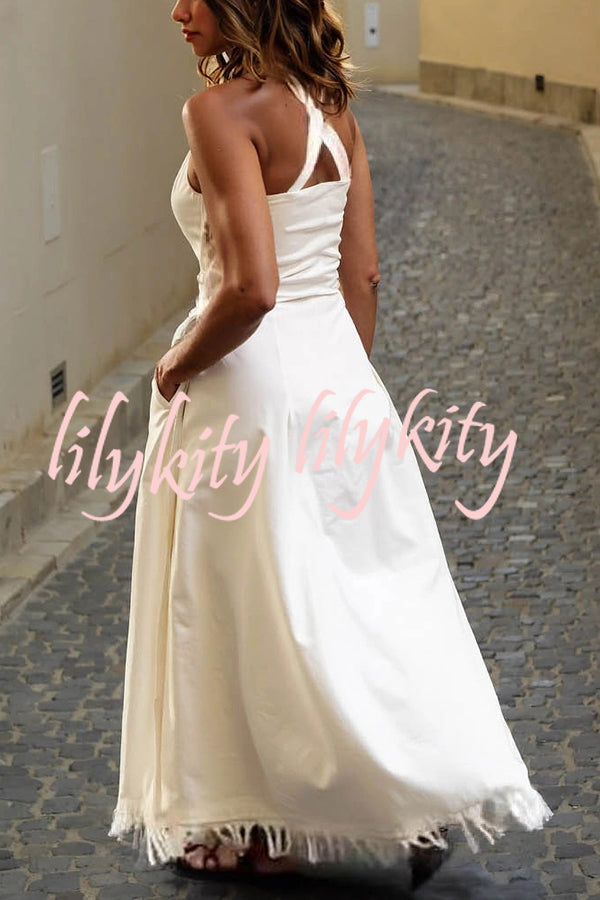 Bohemian Square Neck Pocket Tassel Holiday Maxi Dress