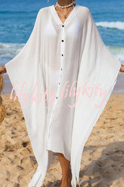 Rustic V Neck Button Down Cover Up