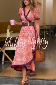 Bohemian Floral Print Elegant Puff Sleeve Holiday Maxi Dress