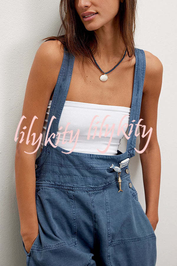 Fashionable Casual Side Pocket Button Loose Denim Overalls