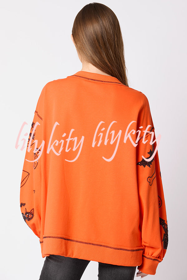 Halloween Graffiti Sequined Loose Casual Sweatshirt