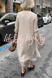 Jollie Knit Long Sleeve Front Slit Midi Sweater and Pleated Tulle Stretch Tank Midi Dress Two-piece Set