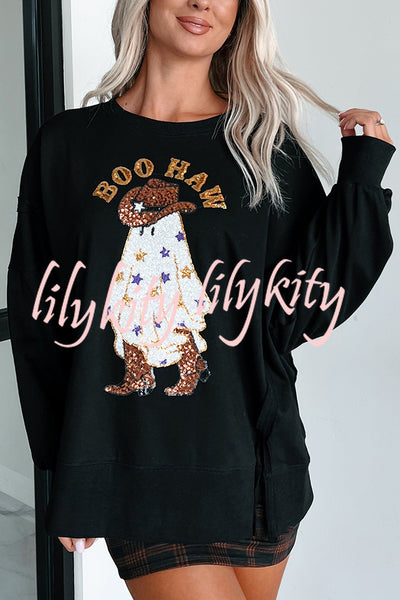 Halloween Ghost Sequin Print Casual Loose Sweatshirt