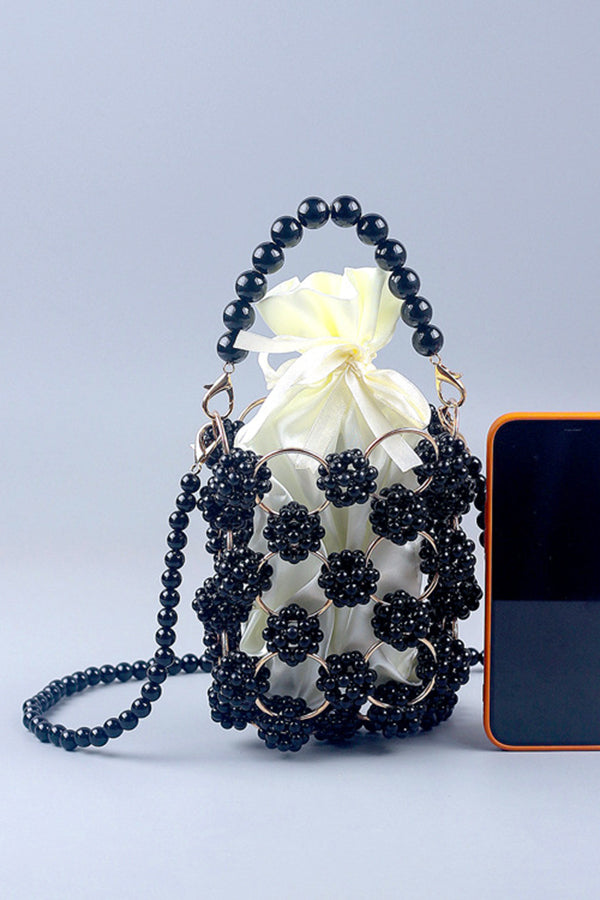 Metal Craft Hand-woven Hollow Pearl Bucket Bag