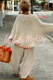 Warm Winter Day Texture Knit Star Pattern Contrast Color Loose Sweater