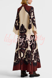 Unique Ethnic Print V-neck Long-sleeved Loose Dress