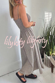 Solid Color Casual Short Jacket and Suspender Pleated Maxi Dress Set