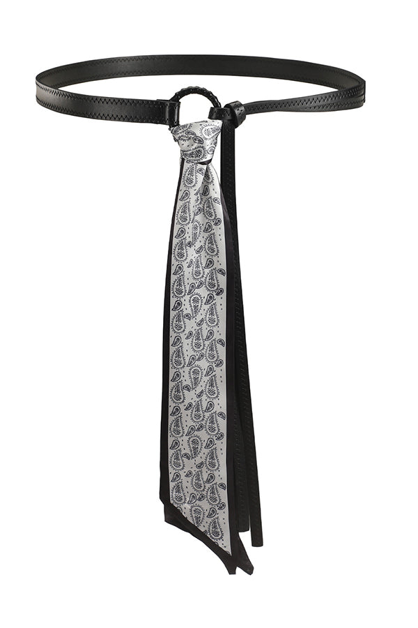 Vintage Silk Scarf Leather Thin Belt