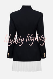 Fashionable Contrast Color Elegant Long Sleeve Pleated Suit Mini Dress