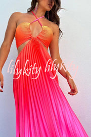 Get Ready Beautiful Gradient Print Cutout Halterneck Pleated Maxi Dress