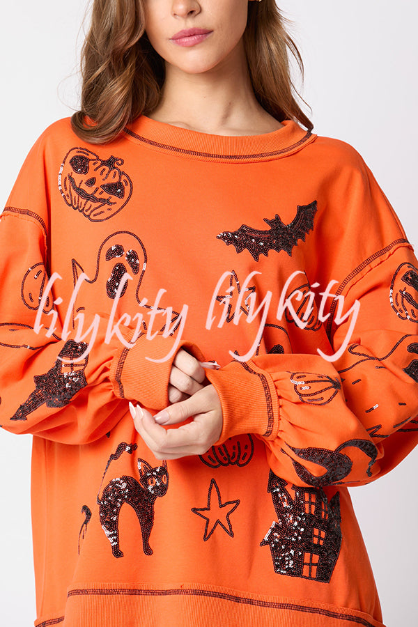 Halloween Graffiti Sequined Loose Casual Sweatshirt