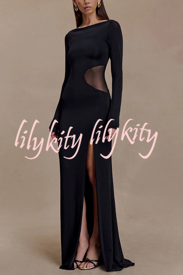 Fashion Long-sleeved Slim Sexy Hollow Slit Maxi Dress