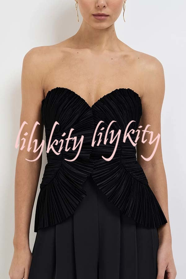 Show Exquisiteness Satin Pleated Heart-shaped Off Shoulder Halter Tank
