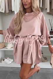 Solid Color Loose Round Neck Belted Mini Dress