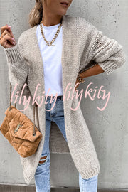 Solid Color V-neck Knitted Long-sleeved Oversized Midi Cardigan