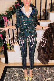 Embrace The Festival Plaid Twist Half Sleeve Shirt and Elastic Waist Pencil Pants Set