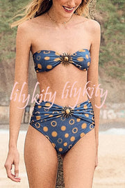 Sun Print Metal Embellishments Stretch Two-piece Bikini Swimsuit