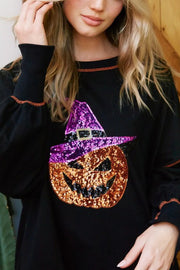 Halloween Sequined Pumpkin Loose Casual Sweatshirt