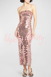 Sexy Sequined Halter-neck Backless Slim Fit Slit Midi Dress