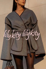 Comfort Is Luxury Wool Blend Tie-up  Pocket Oversized Blanket Coat