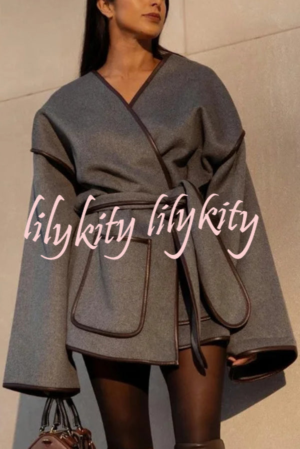 Comfort Is Luxury Wool Blend Tie-up  Pocket Oversized Blanket Coat