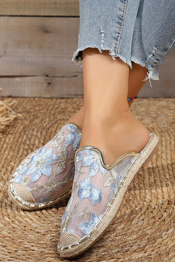 Casual Linen Woven Flat Round Toe Half Slippers