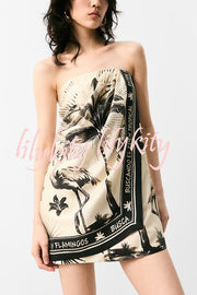 Flora Flamingo Print Halter Backless Mini Dress