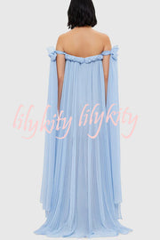 Fairy Spirit Tulle Braided Neckline Tie Arm Straps Pleated Maxi Dress