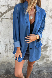 Fashionable Lapel Casual Loose Long Sleeve Denim Jacket