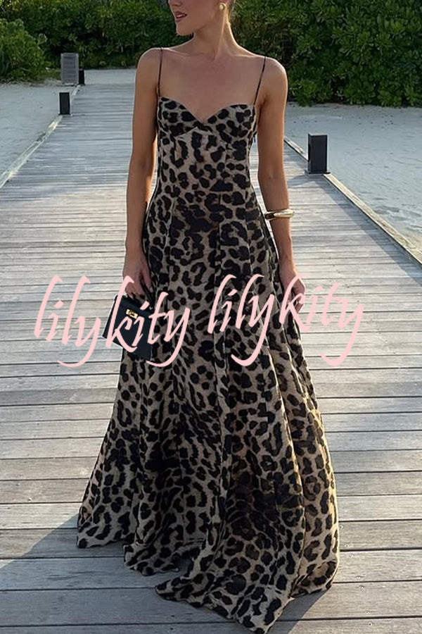 In The Maldives Leopard Waisted A-line Slip Maxi Dress