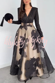 Chic Celebration Tulle Floral Pattern Jacquard High Rise Flared Maxi Skirt