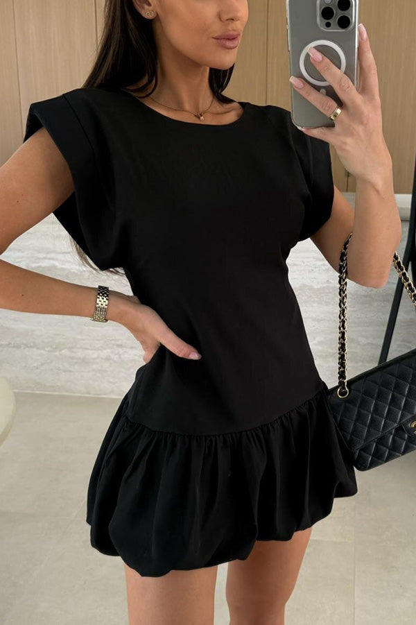 Solid Color Round Neck Sleeveless Ruffle Fitted Mini Dress