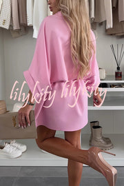 Solid Color Loose Round Neck Belted Mini Dress