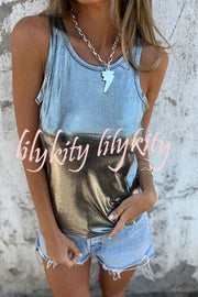 Fashionable Metallic Luster Round Neck Sleeveless Casual Vest