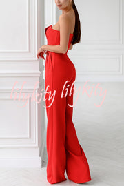 Tuxedo-style Off Shoulder Pocket Wide Leg Formal Jumpsuit