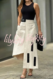 Stylish Cropped Sleeveless Top and Pockets Irregular Hem Skirt Set