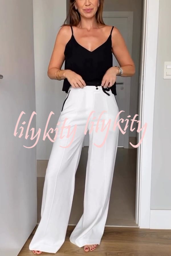 Full of Chic Colorblock Trim Lace-up Waist Pocketed Wide Leg Pants